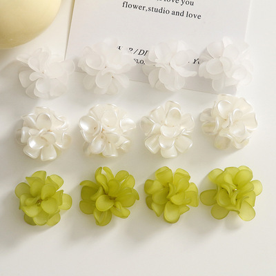 春夏甜美绿叶花瓣编织磨砂花簇耳饰diy亚克力耳饰发饰材料