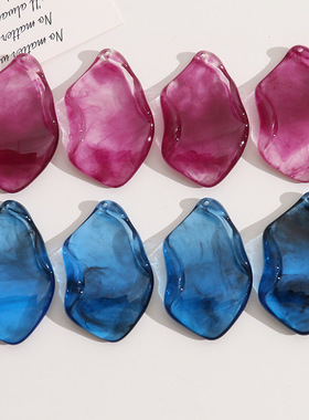 晕染半透烟雾感蓝紫色不规则方形树脂贴片手机壳耳环DIY饰品配件