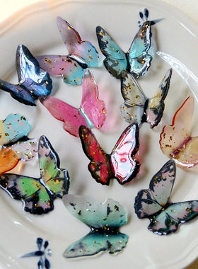 滴胶半透金箔立体印花蓝紫色蝴蝶配件diy手机壳饰品材料工厂