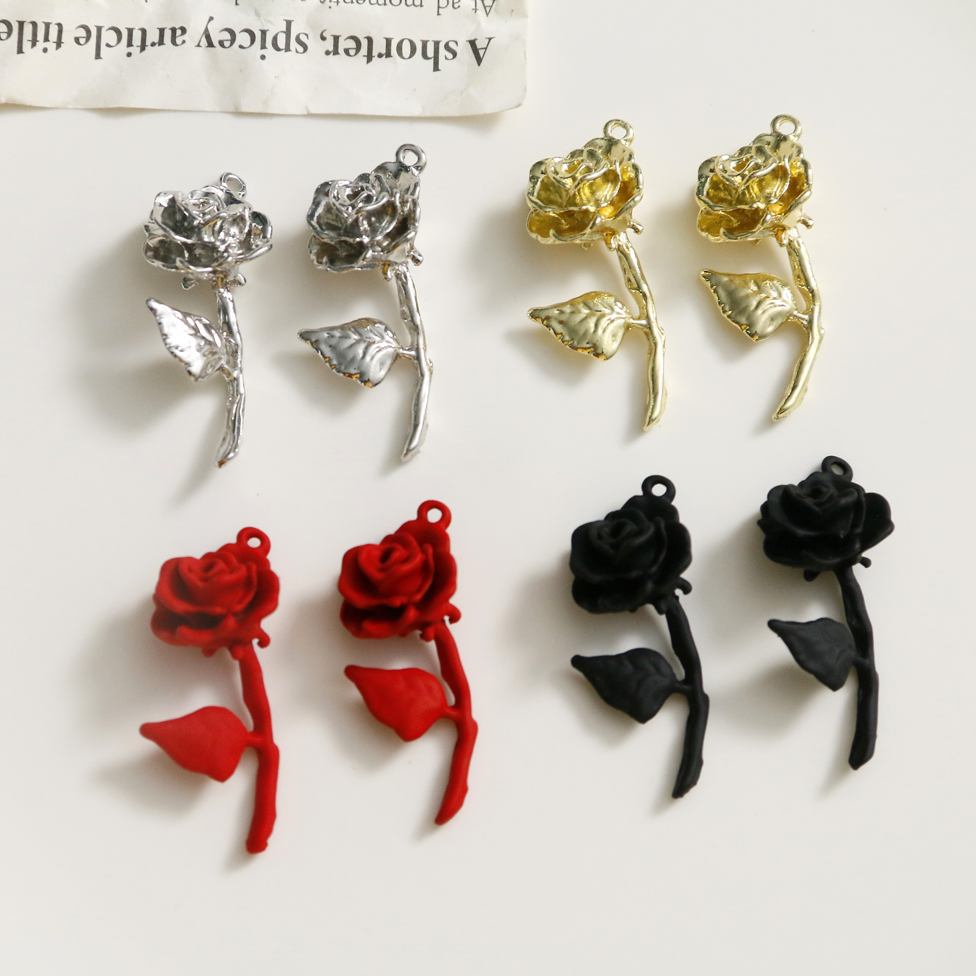 浪漫主义雾面立体玫瑰花束diy合金配件耳饰发夹手机壳材料