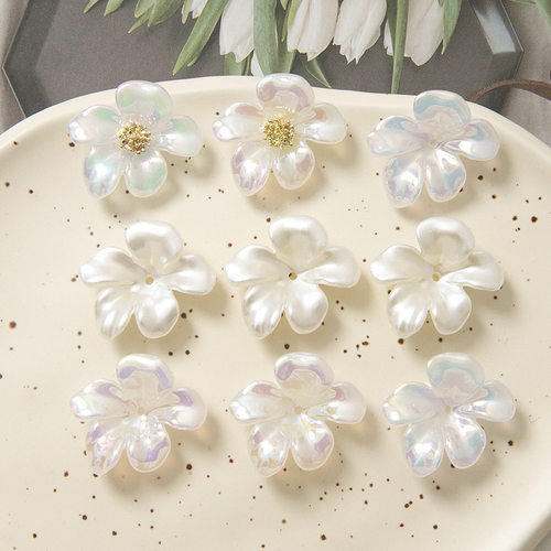 幻彩人鱼姬仿贝珠光花瓣碗花diy手作小众耳饰发夹手机壳材料