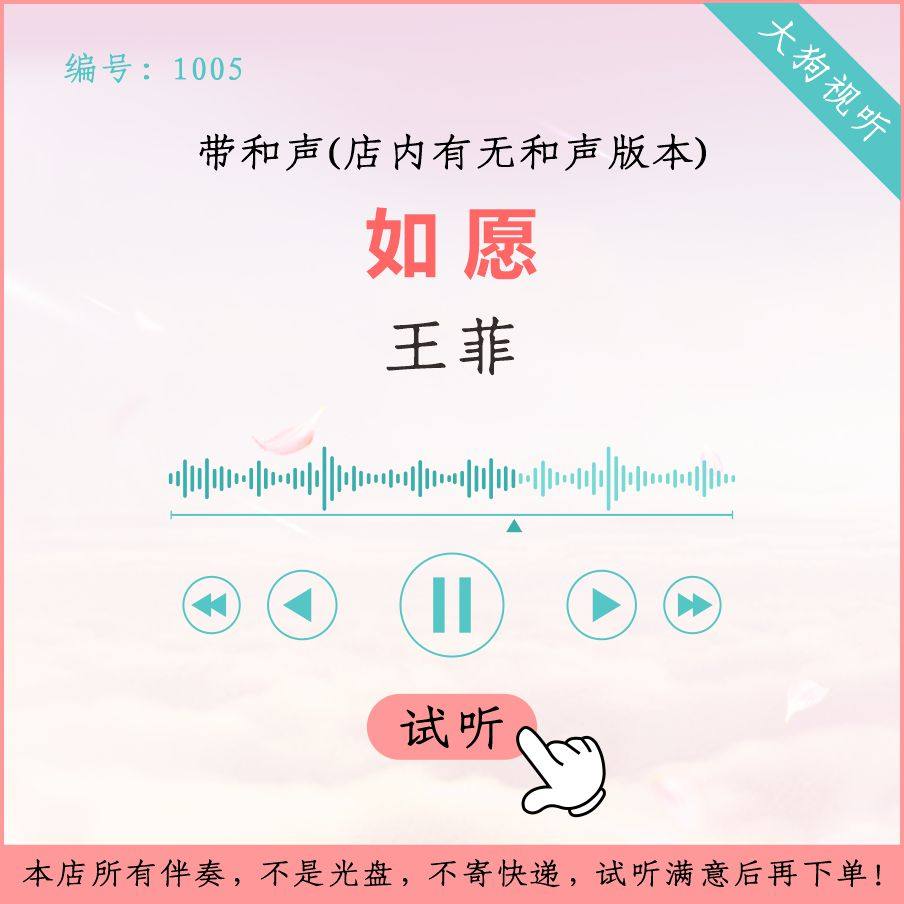 1005 王菲 如愿 原版伴奏 高品质 我和我的父辈 带和声