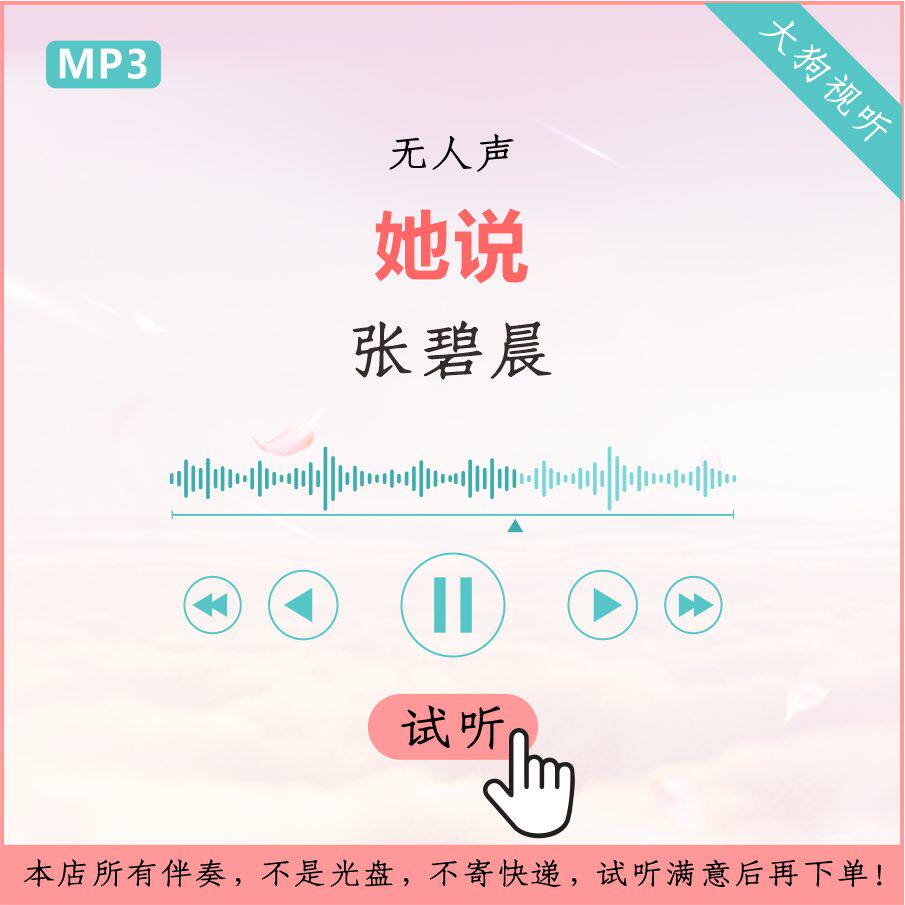 张碧晨 她说 伴奏 中国好声音 高品质 无人声 纯净版