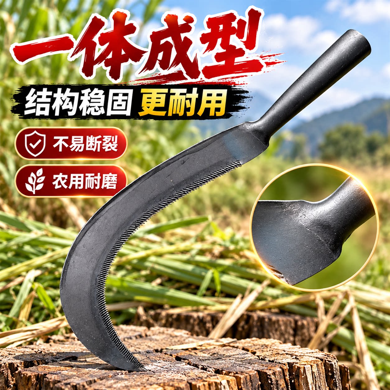 农用镰刀手工锻打锯齿镰刀割草割麦子专用农具老式带密齿割谷子禾