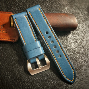 适用于沛纳海等 RAY风格 GF手工表带 浅蓝色栎木牛皮手工表带