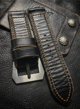 黑色霍尔文GPF二战风格手工定制表带适用于沛纳海