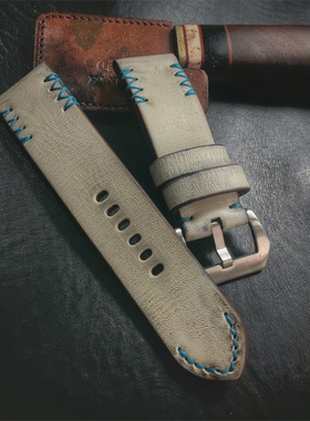 GF手工表带白色栎木牛皮做旧表带手工定制适用于沛纳海等