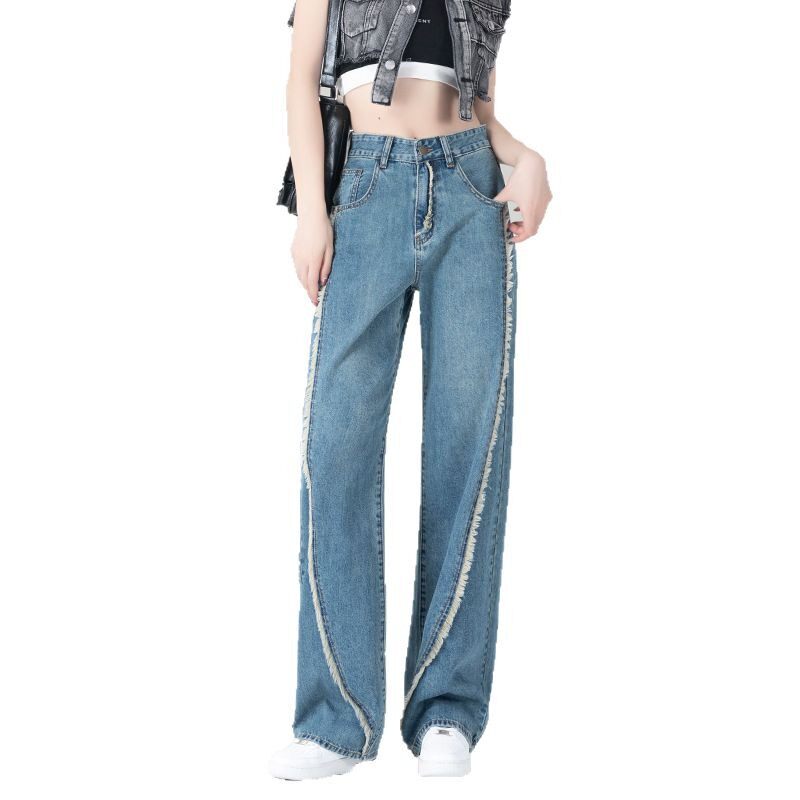 高腰直筒牛仔裤女秋季2026新款今年流行爆款垂感宽松显瘦阔腿裤子