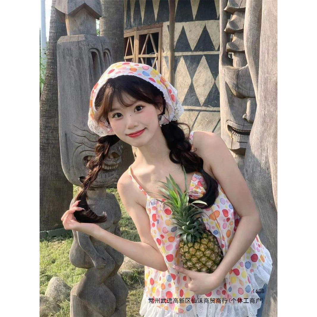 两件套女超可爱蕾丝花边头巾小清