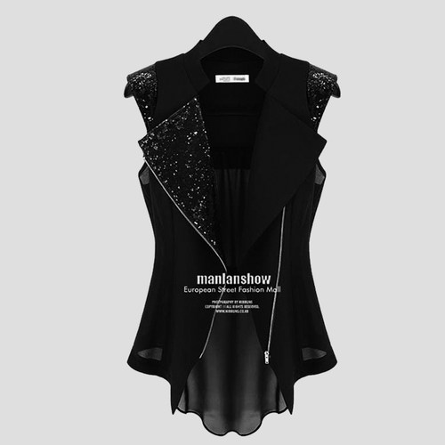 欧美时尚大码雪纺薄款开衫马甲