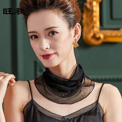 夏季防晒100%桑蚕丝围脖女套头网纱围巾薄款网眼真丝脖套纯色丝巾
