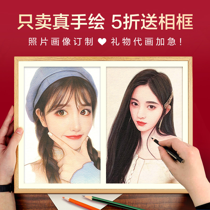 手绘画像定制素描头像代画彩铅人头像定制/手绘真人漫