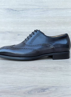 意大利手工男鞋头层牛皮尖头英伦百搭布洛克商务皮鞋男真皮缝线