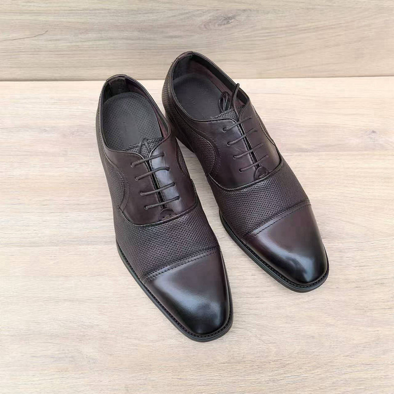 高端商务手工牛津皮鞋男鹿皮缝线