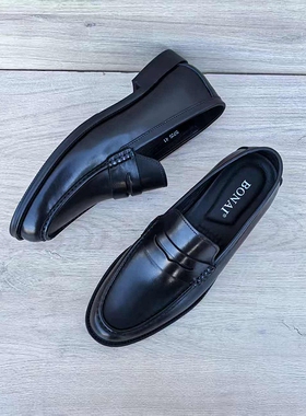 新款手工乐福鞋头层牛皮英伦百搭一脚蹬商务休闲皮鞋男真皮大码