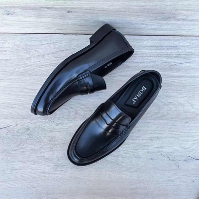 英伦百搭休闲乐福鞋男真皮一脚蹬