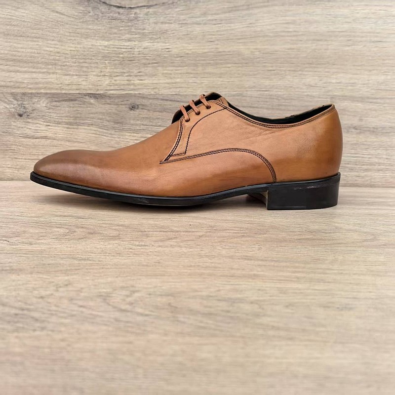 意大利手工男鞋系带外贸英伦百搭固特异上线商务德比皮鞋真皮尖头
