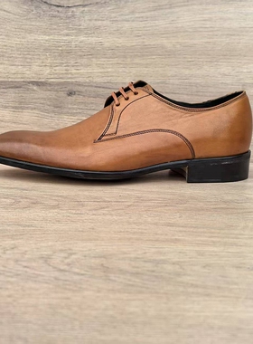 意大利手工男鞋系带外贸英伦百搭固特异上线商务德比皮鞋真皮尖头