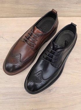 意大利手工男鞋头层牛皮英伦百搭布洛克雕花商务皮鞋男真皮底缝线