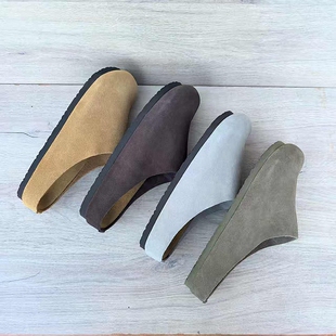 高端休闲皮鞋透气一脚蹬时尚百搭半托勃肯鞋包头穆勒拖鞋男女真皮