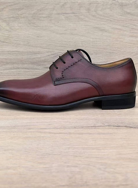 意大利手工男鞋头层牛皮尖头缝线英伦百搭商务德比皮鞋男真皮底