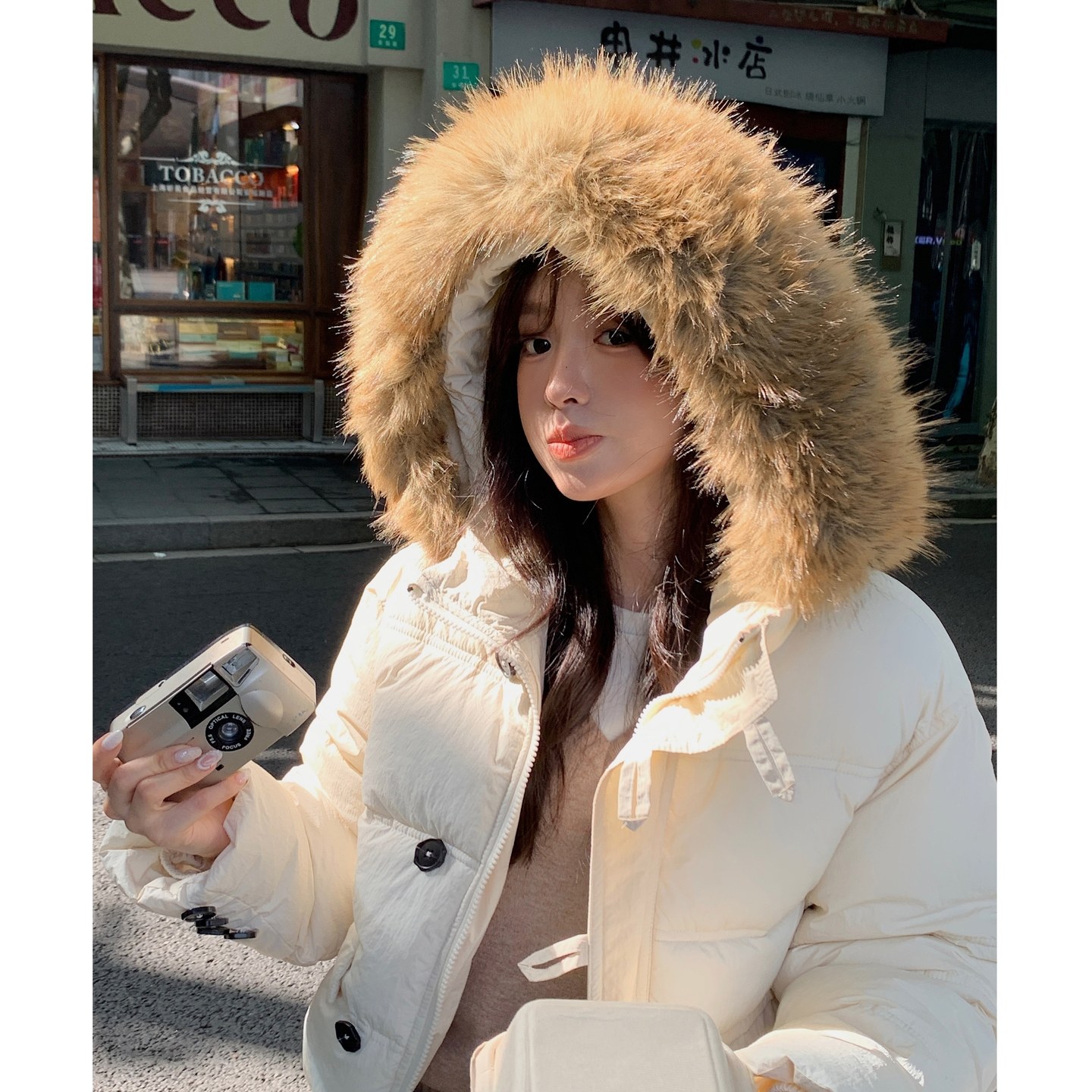 实拍大毛领短款羽绒棉服女2025冬季新款设计感小个子加厚棉袄外套