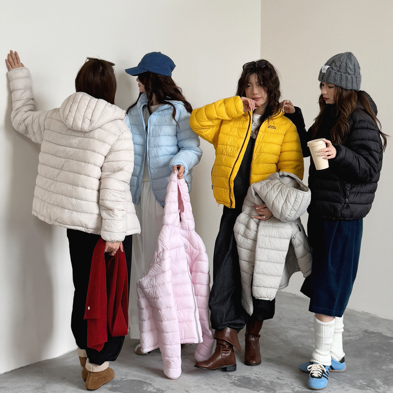 2025新款冬季美式简约轻薄连帽排骨羽绒服男女宽松情侣外套棉衣