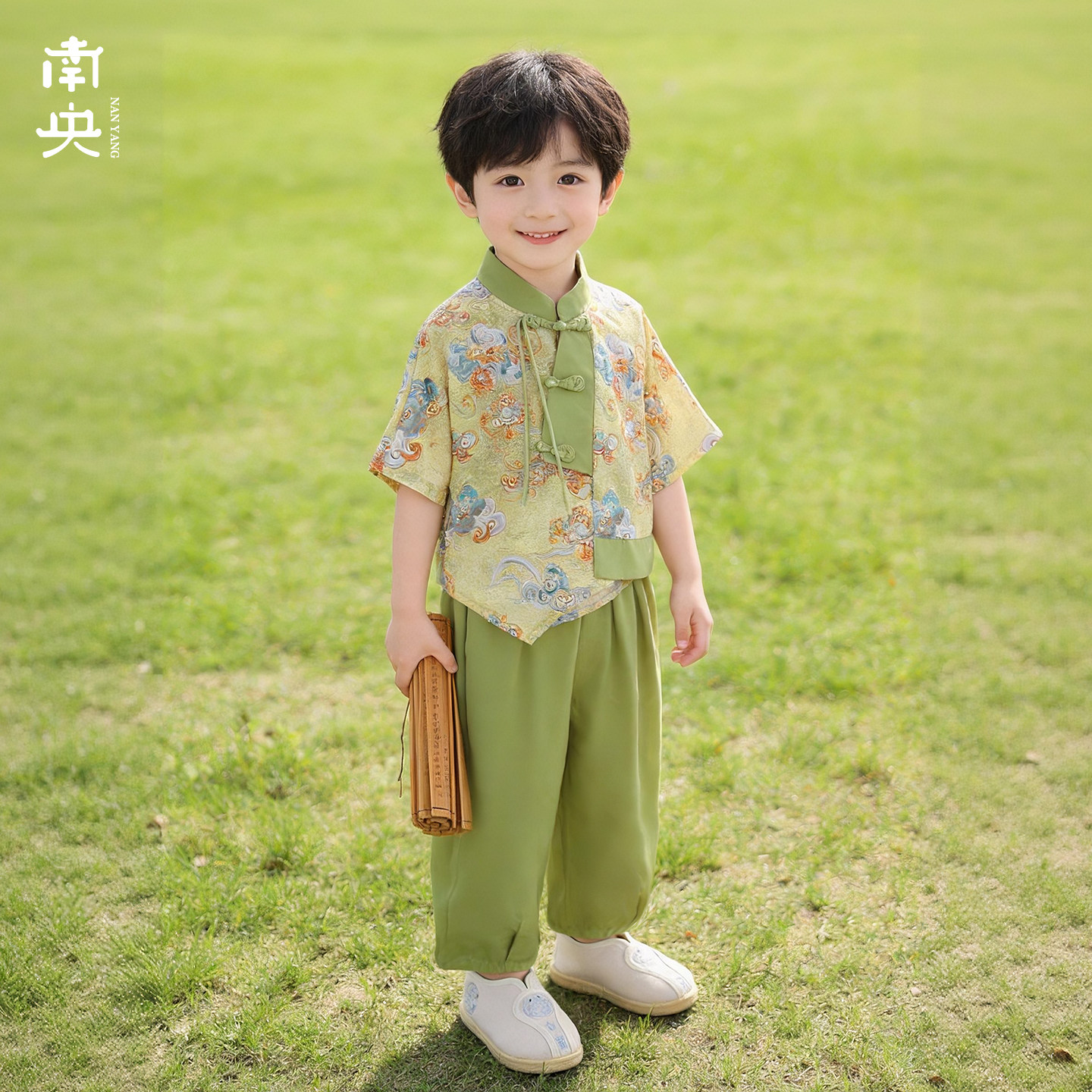 亲子汉服男童新中式套装儿童短袖两件套夏季唐装中国风小少爷古装