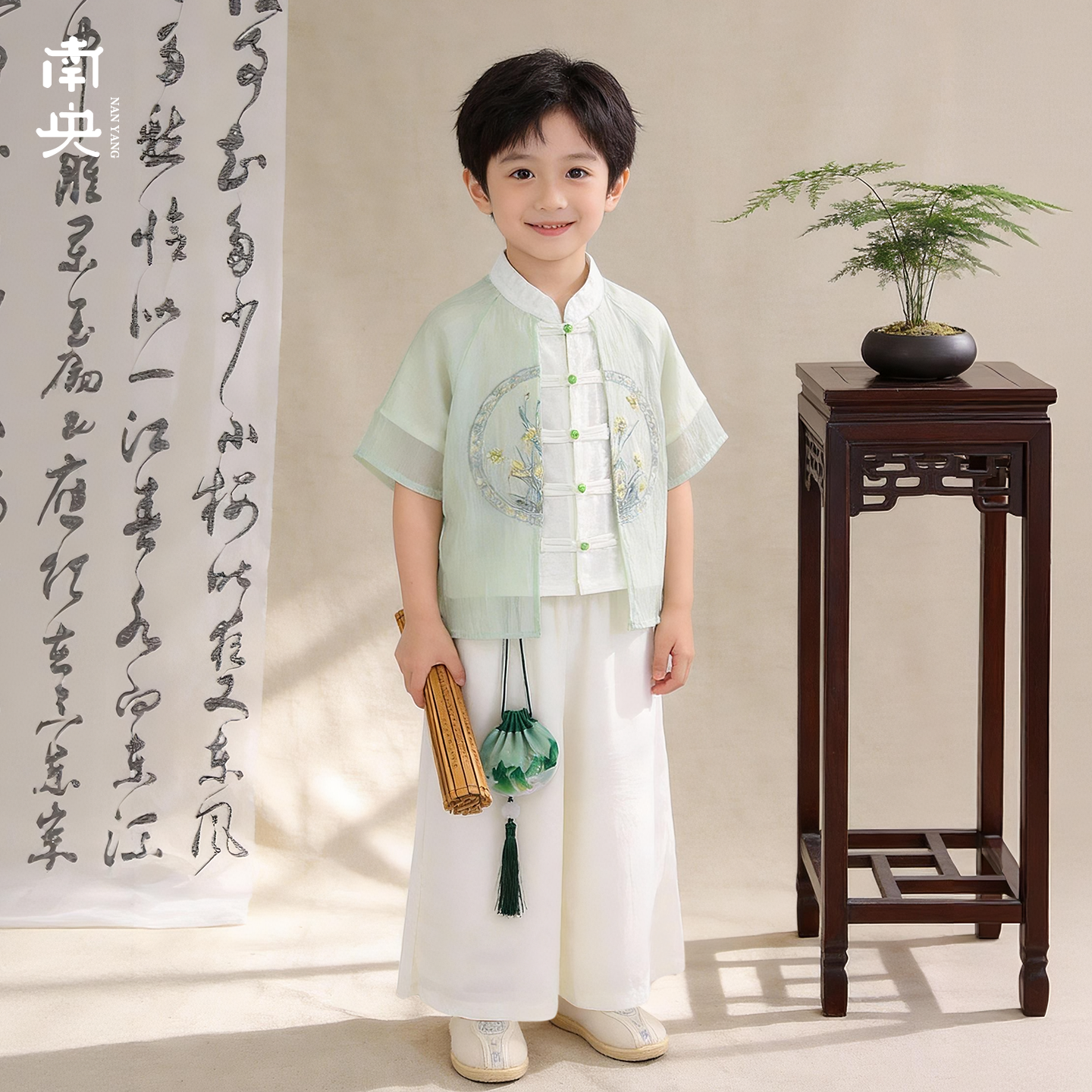 亲子装汉服男童短袖套装夏季薄款宝宝国风儿童唐装小男孩演出古装