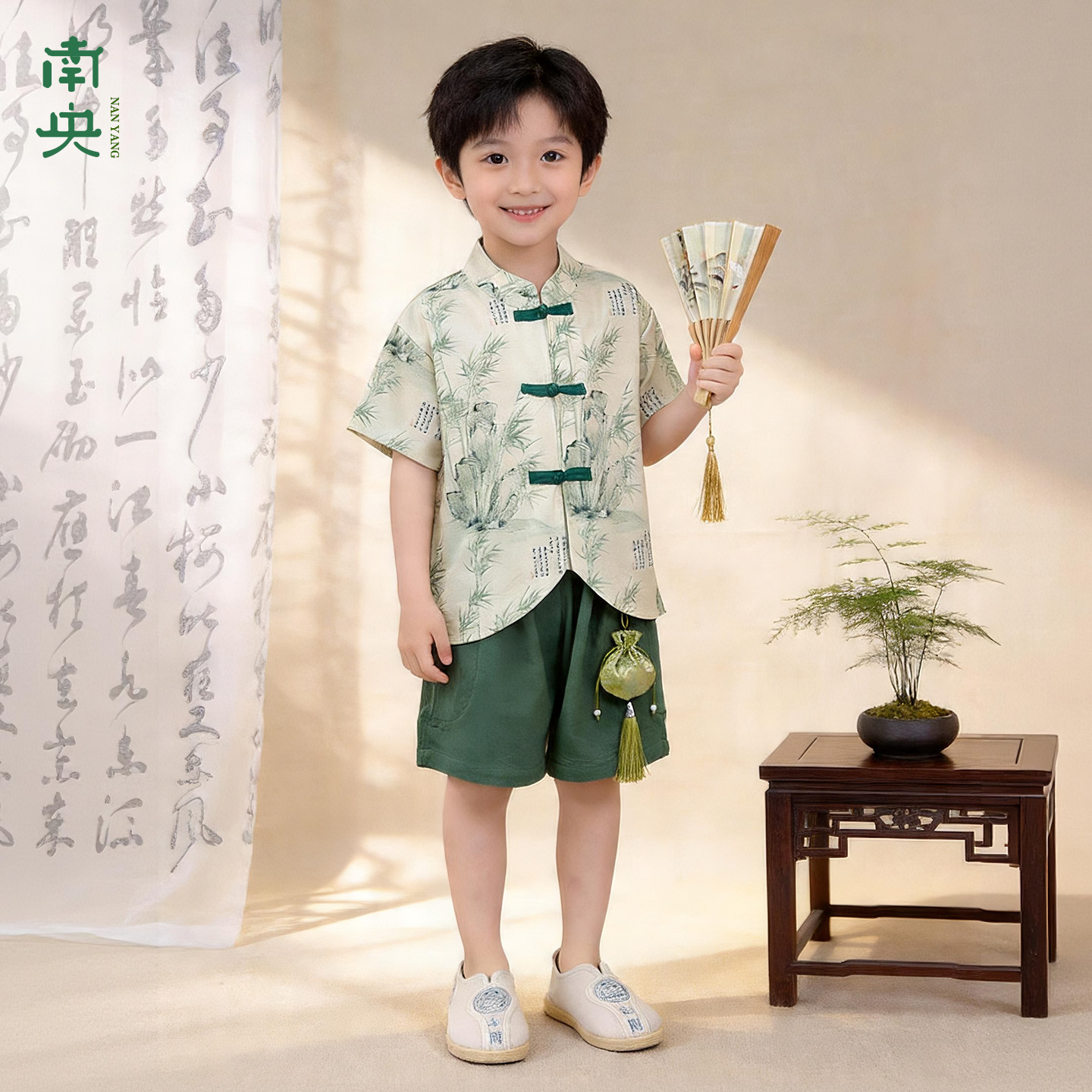 日常国风小少爷汉服男童短袖短裤套装儿童古装夏季男孩新中式唐装