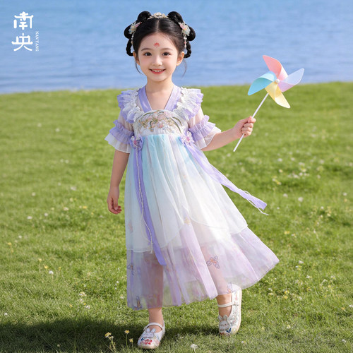 汉服女童襦裙夏季日常高端儿童古装超仙短袖裙子女孩连衣裙演出服