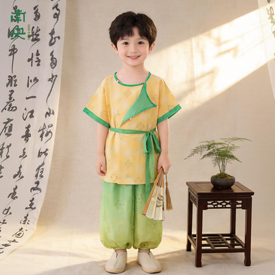 汉服男童2026夏季新款男孩唐制圆领袍儿童国风唐装唐朝长安演出服