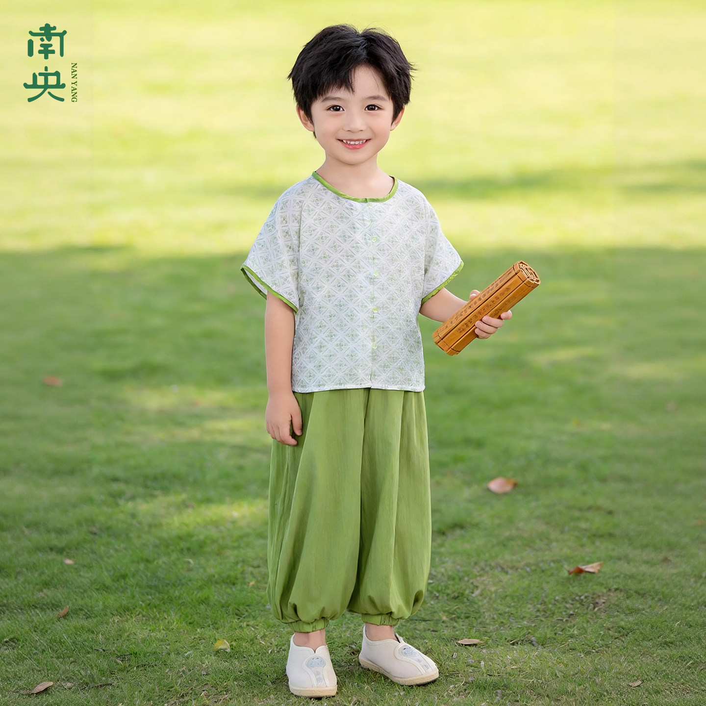 日常可穿中国风唐制汉服男童短袖长裤儿童唐装圆领褙子新中式古装