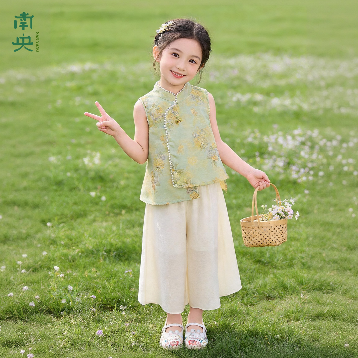 日常可穿汉服女童无袖套装夏季薄款儿童唐装国风小女孩古装演出服