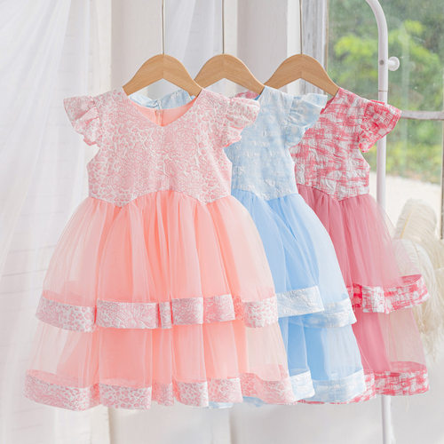 可爱女孩波点网纱公主裙baby dress跨境儿童婚纱晚礼服连衣裙