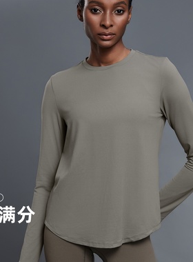秋季圆领瑜伽服t恤宽松显瘦健身上衣休闲百搭运动长袖女D25148