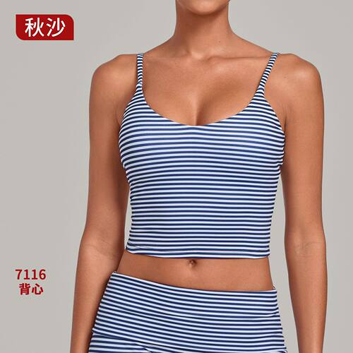 秋沙条纹印花瑜伽吊带背心紧身普拉提健身运动瑜伽上衣女7116