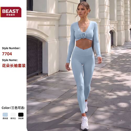 秋季新款百搭瑜伽服套装训练健身运动长袖女上衣高颜值普拉提套装