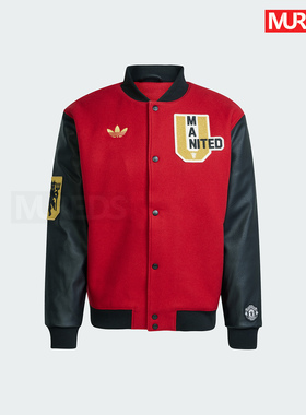 曼联官方正品阿迪达斯足球美式校园风保暖运动宽松棉服外套JF0366