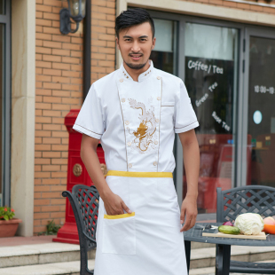 短袖厨师服厨师长绣龙中国风酒店餐饮工作服长袖秋冬厨房夏装男女