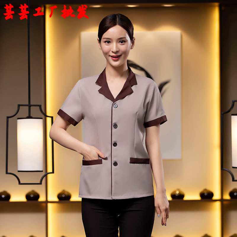 时尚西装领潮流女保洁服务人员工作服短袖夏季酒店客房宾馆客房部