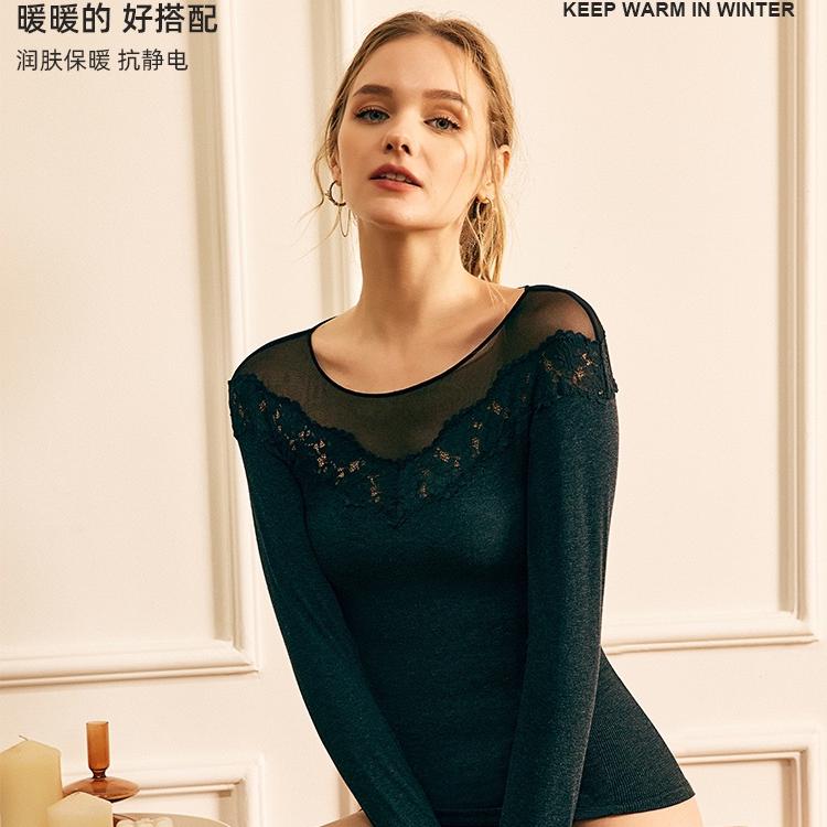朔绘超薄蕾丝打底衫内衣长袖双面