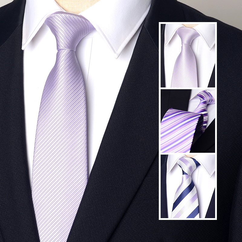 男领带浅紫纯色条纹素纹士新郎结婚伴郎团体loo正装休闲西装1204k