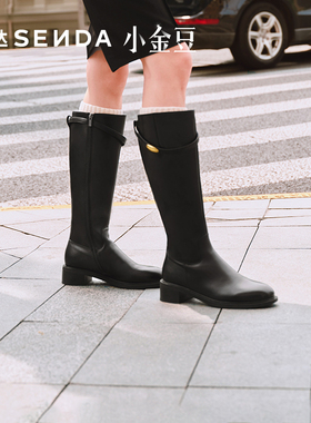 【李佳琦年货全品类现货】森达小金豆骑士靴女低跟高筒显瘦长靴