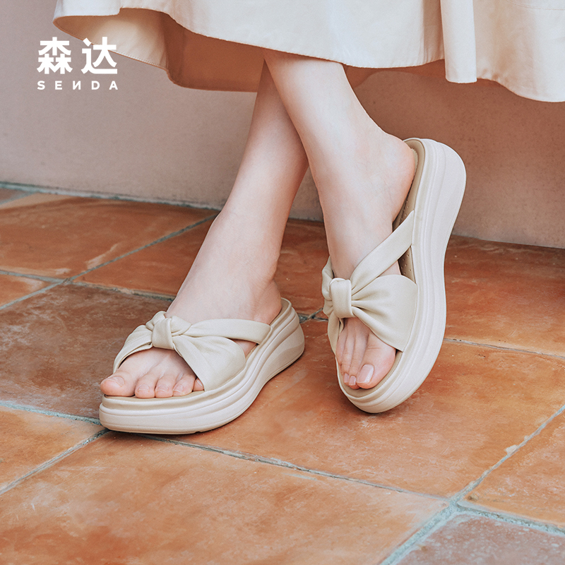 森达凉拖鞋女夏款商场同款简约休闲鞋子外穿厚底休闲拖鞋4RO39BT4