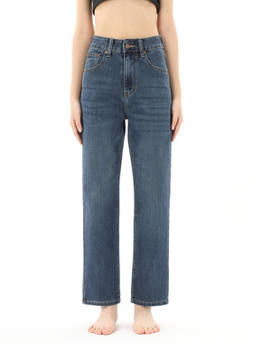 GPOD IUPL法式深蓝显瘦复古宽松阔腿高腰小直筒牛仔裤女2025新款3