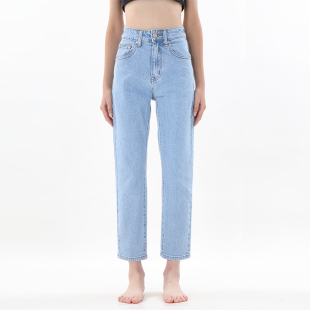 女2025冬新款 gpod BEFR显瘦阔腿bf浅蓝宽松高腰哈伦小直筒牛仔裤