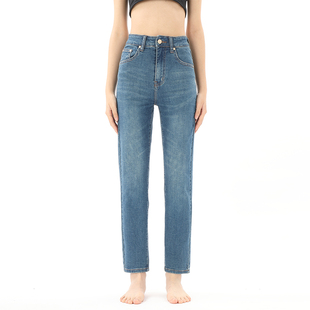 女2025新款 GPOD 烟管显瘦水洗蓝高腰小直筒牛仔裤 修身 VGOZE美式