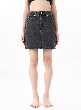 gpod BEFR水洗烟灰炭黑色复古A字牛仔裙半身裙女短裙2025新款