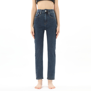 女2025冬新款 GPOD 深蓝铅笔高腰小直筒牛仔裤 烟管修身 VGOZE薄款